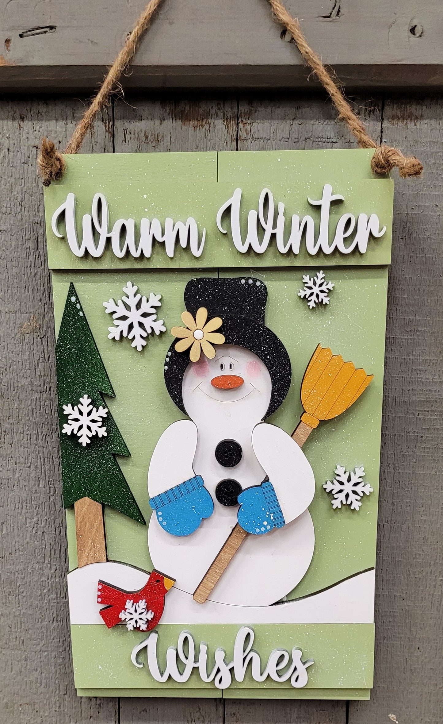 Warm Winter Wishes Rectangle Snowman Door Hanger