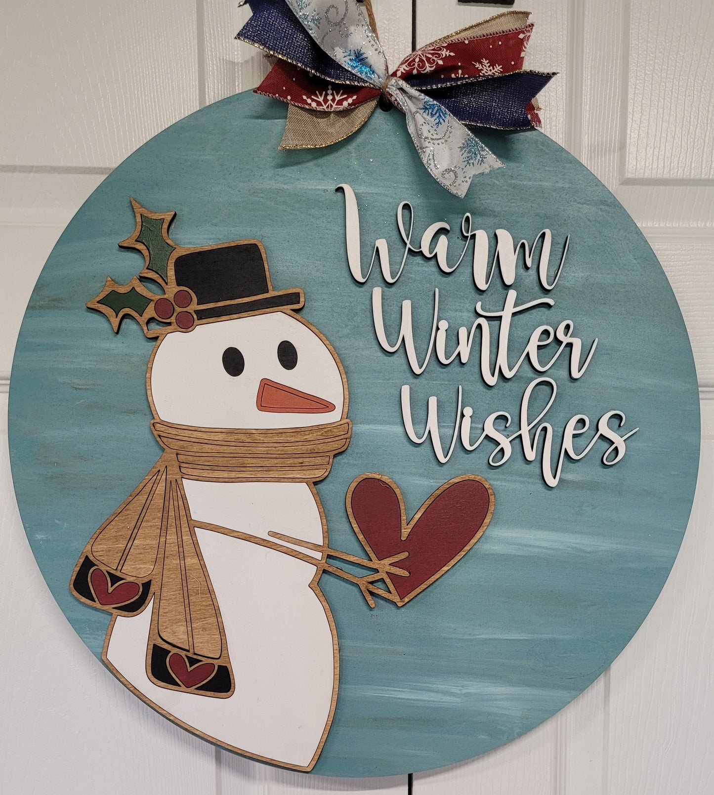 Warm Wishes Circle Snowman Door Hanger